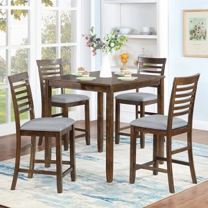 Xiyuyeu 34.5" Dining Table Set For 4 Counter Height Square Walnut ...