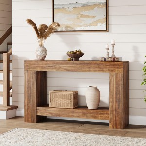 GustoWave 2-Tier Farmhouse Wood Console Table for Entryway, Large Storage Sofa Table with Shelves for Living Room, Hallway - 1 of 4