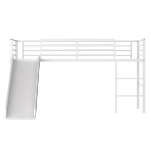 Infans Twin Metal Loft Bed with Slide Guardrails Built-in Ladder Low Bed Frame White - 1 of 4