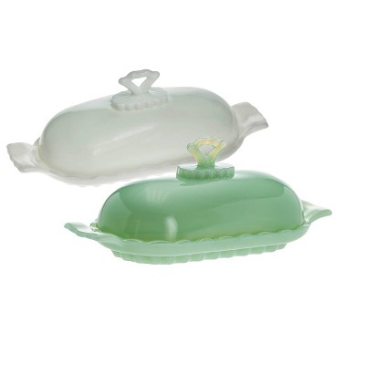 Mosser Glass Covered Butter Dish, 2 Piece Antique Vintage Style Opaque Glass Butter Keeper Plate
