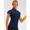 INSPIRE CHIC Women's Elegant Floral Lace Short Sleeve Keyhole Back Semi-Sheer Top - 3 of 4