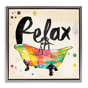 Stupell Industries Relax Rainbow Colors Icon Bath Black Framed Floater Canvas Wall Art - 1 of 4