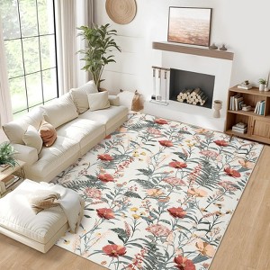 Indoor Decor Modern Abstract Floral Area Rugs Soft Machine Washable Low Pile Non Slip Foldable Floor Carpet for Living Room Bedroom - 1 of 4