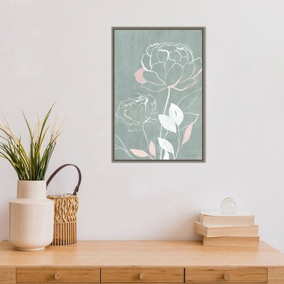 27" x 19" Framed Canvas Wall Art with Pink and White Roses