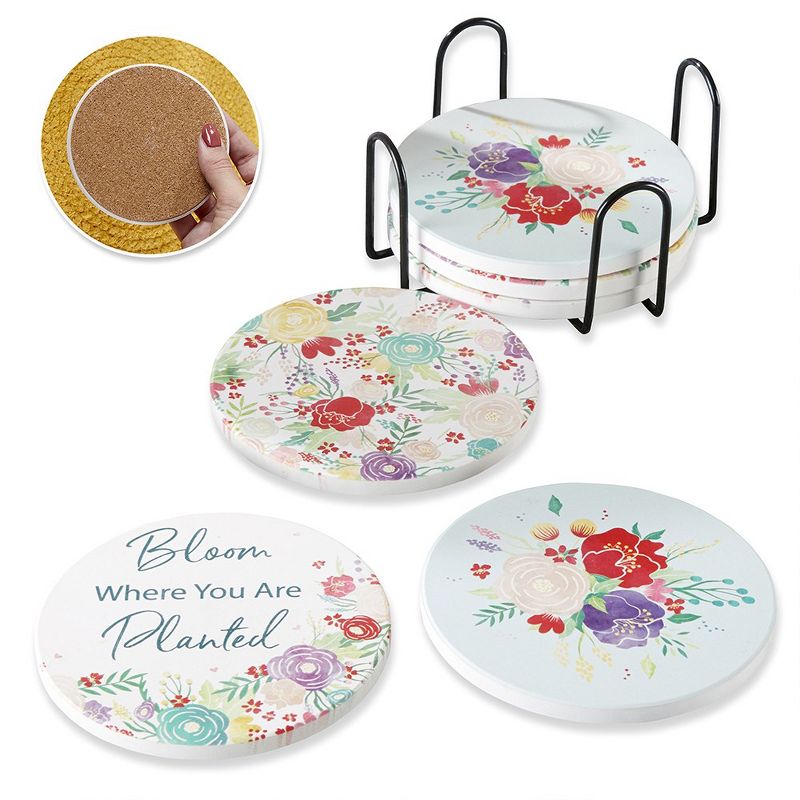 Kate Aspen Garden Blooms Ceramic Coaster with Holder (Set of 6) | 23253NA, 1 of 9