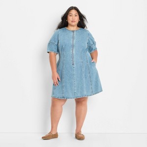 Women's Corset Denim Mini A-Line Dress - Future Collective Medium Wash - 1 of 3