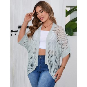 Plus Size Crochet Cardigan 3/4 Sleeve Summer Open Front Knitted Sweater Tops - 1 of 4