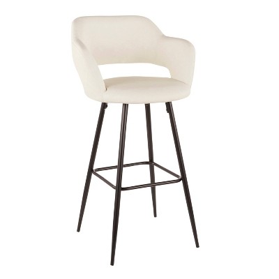 Set of 2 Black Metal and Cream Faux Leather Bar Stools