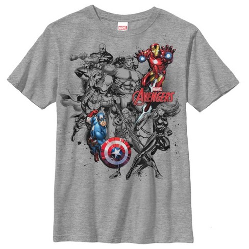 Boy s Marvel Avengers in Color T Shirt Athletic Heather Small