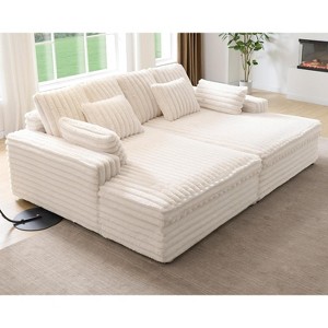 AMERLIFE 93″ Double Chaise Lounge Couch for Two – Deep-Seat Cloud Sofa with Lumbar Support Pillows & Wide Armrests, Easy Assembly, Faux Fur, White - 1 of 4