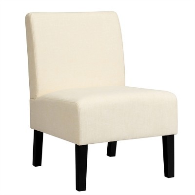 Costway Armless Accent Fabric Leisure Chair w/Rubber Wood Legs Gray\Beige\ Print