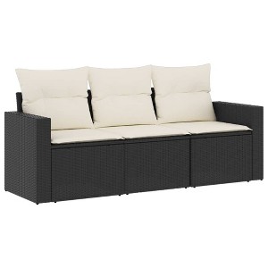 vidaXL 3 Piece Patio Sofa Set with Cushions - Black and Cream Without Table - 1 of 4