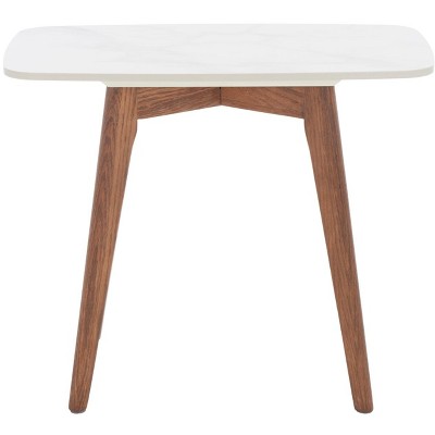 Karina Rectangular End Table - White Ceramic Faux Marble/Walnut - Safavieh