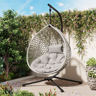 VisioGear Egg Chairs, Patio Egg Chair with Stand, Patio Hanging Egg Chair for Bedroom Living Room Balcony, Gray, 42.13"*39"*76.77"