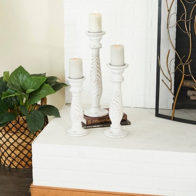 Elegant White Mango Wood Candle Lantern Trio, 18" Height