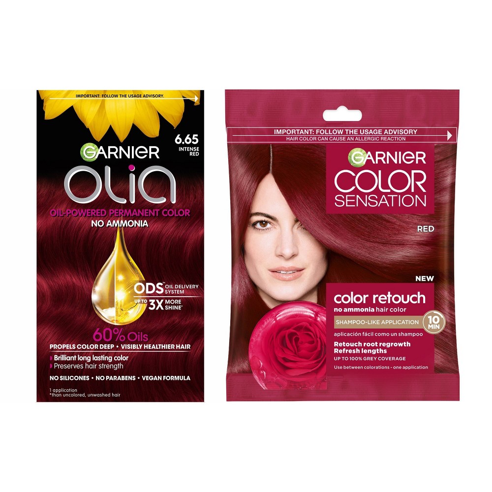 Garnier 6.3 fl oz Olia Oil Powered Permanent Hair Color + 1.35 fl oz Color Sensation Touch Up System Ammonia Free Demi Permanent Hair Color