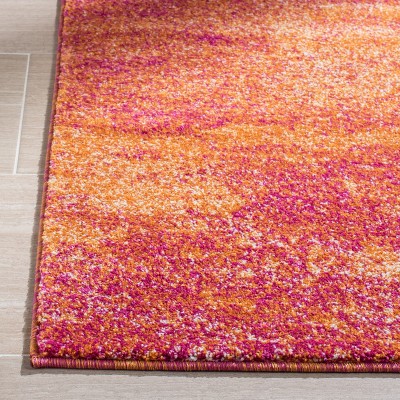 Ivory and Orange Abstract Square Synthetic Area Rug