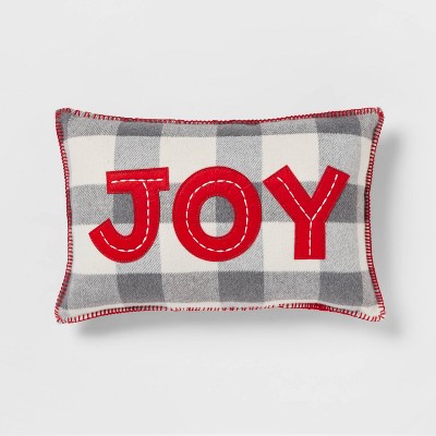 Joy' Appliqued Brushed Flannel Lumbar Christmas Throw Pillow Red - Wondershop™