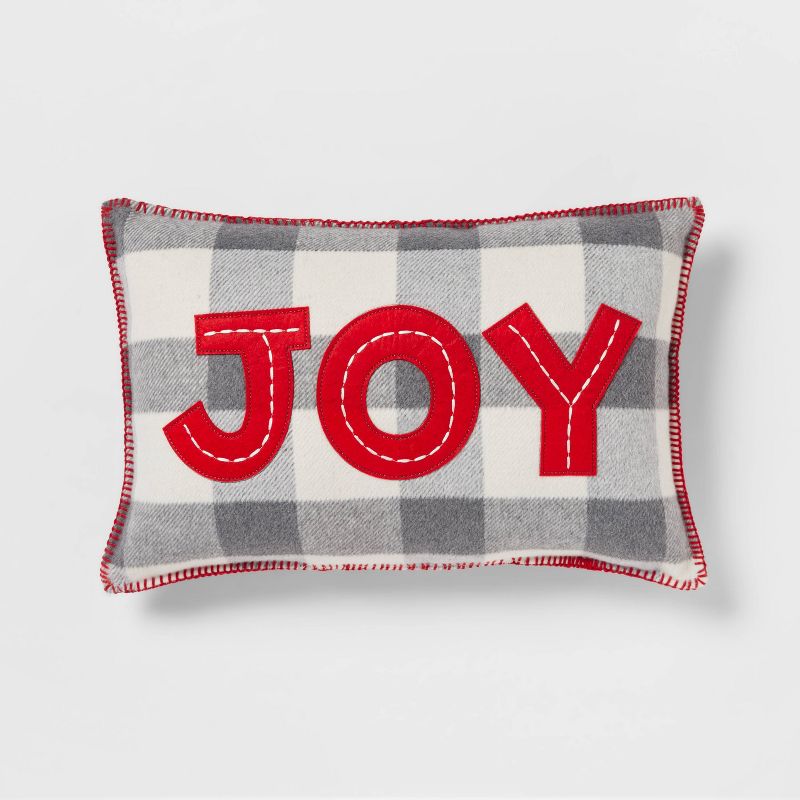 Joy&#39; Appliqued Brushed Flannel Lumbar Christmas Throw Pillow Red - Wondershop&#8482;, 1 of 8