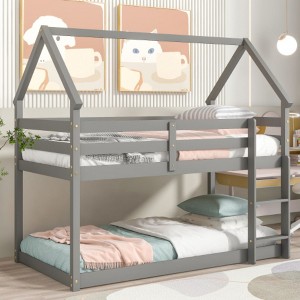 Robust Double Loft Bed with Roof-Shaped Feature, Crafted for Endurance - 1 of 4
