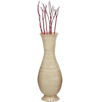 Uniquewise Tall Modern Decorative Floor Vase: Handmade, Natural Bamboo Finish, Contemporary Home Décor, Handcrafted Bamboo, Elegant Interior Design, Bamboo Craftsmanship, Set of 3