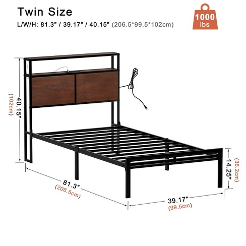 WOWLIVE Bed Frame with LED Light and Charging Station, Metal Frame with Storage Headboard, Large Storage Space, No Spring Box Needed - image 1 of 4