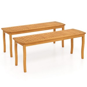 Tangkula 2PCS 47" Long Patio Dining Bench w/ Slatted Seat Backless Wooden Picnic Bench - 1 of 4