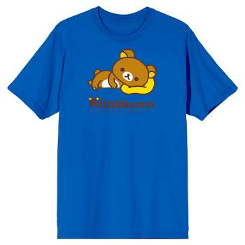 Rilakkuma Brown Bear Lying On A Pillow Crew Neck Short Sleeve Royal Blue Men's T-shirt