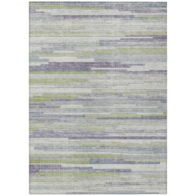 Artichoke Green And Plum Striped Washable Indoor Outdoor Area Rug