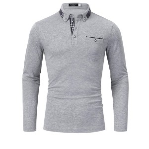 Men's Polo Shirts Long Sleeve Golf Shirts Business Casual Button Collar Shirts - 1 of 4