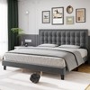 Modern Upholstered Platform Bed with Button Tufted Headboard - 3 of 4