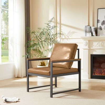 CAVINAS PU Leather Accent Chair with Loose Back Pillow and Non-Slip Adsorption Feet,Upholstered Living Room Chairs,Reading Chairs for Living Room