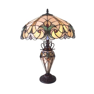 Chloe Lighting Liaison Tiffany-Style 3 Light Victorian Double Lit Table Lamp 18" Shade