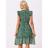 Allegra K Women's Floral Flutter Sleeves V Neck Smocked Ruffle Sundresses - 4 of 4