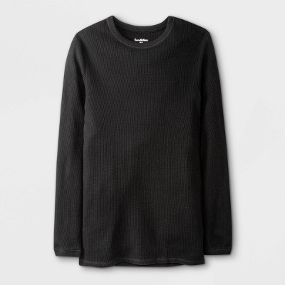 SLM Mens 100% Cotton Thermal Underwear Shirt Waffle Knit Insulated Top Warm  Long Sleeve -Medium-Black 