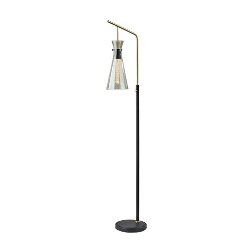 Adesso Walker Floor Lamp: Vintage Edison Bulb, Smoked Glass Shade, Black & Antique Brass - image 1 of 4