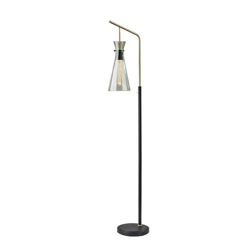 Photos - Floodlight / Street Light Adesso Walker Floor Lamp: Vintage Edison Bulb, Smoked Glass Shade, Black & 