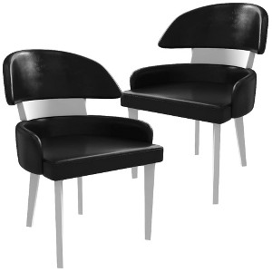 LeisureMod Ethos Leather Dining Chair – Upholstered Mid-Century Modern Accent Chair with Rubberwood Legs for Kitchen, Dining Room, or Office Set of 2 - 1 of 4