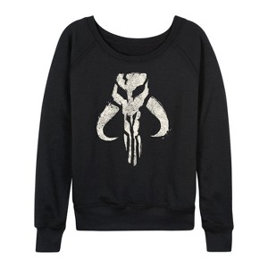 Women's - Star Wars - The Mandalorian Mando Icon Lightweight French Terry Wide Neck Long Sleeve Graphic Shirt - 1 of 4