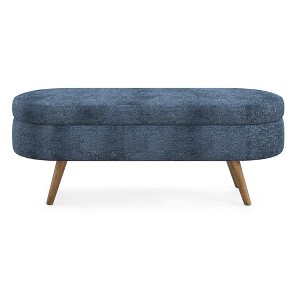 VYNXARIA Ottomans and Benches - 43.5"x16"x16" Gray Oval Storage Bench with Dark Blue Accents - 1 of 4
