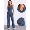 Allegra K Women's Outfits Denim Set Sleeveless Button V Neck Vest Waistcoat and Wide Leg Jeans 2 Pcs - 2 of 4