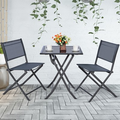 Costway 3pc bistro patio garden furniture set 2 folding chairs glass table top steel new arrivals