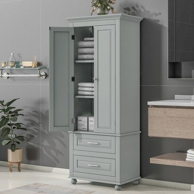 Freestanding Storage Cabinet, Tall Storage Cabinet with 2 Doors 2 Drawers Sturdy Storage Cabinet For Bathroom Kitchen Living Room Bedroom Storage