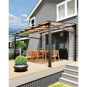 10 x 10 FT Wall Mounted Gazebo, Hardtop Lean-to Pergola with Polycarbonate Roof - 1 of 4
