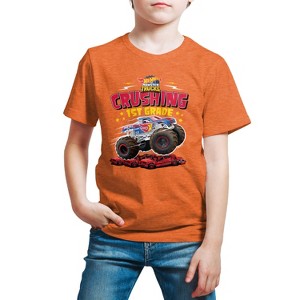 Boys' - Hot Wheels - Monster Trucks Crushing 1st Grade Short Sleeve Graphic T-Shirt - 1 of 4