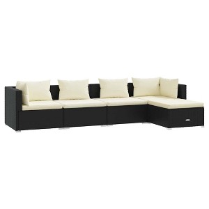 vidaXL 5 Piece Patio Lounge Set with Cream Cushions - Weatherproof PE Rattan - Highly Durable Powder-Coated Steel Frame - Black - 1 of 4