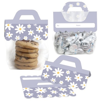 Big Dot of Happiness Purple Daisy Flowers - DIY Floral Party Clear Goodie Favor Bag Labels - Candy Bags with Toppers - Set of 24
