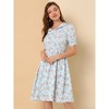 INSPIRE CHIC Women's Vintage Floral Peter Pan Collar High Waist Puff Sleeve A-line Midi Dress - 2 of 4