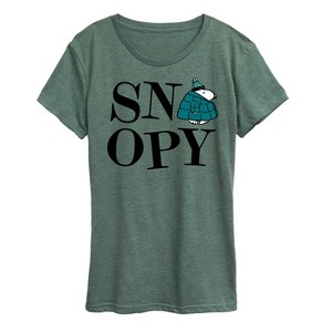 Women's - Peanuts - Snoopy And Puffer Coat Short Sleeve Graphic T-Shirt - 1 of 4