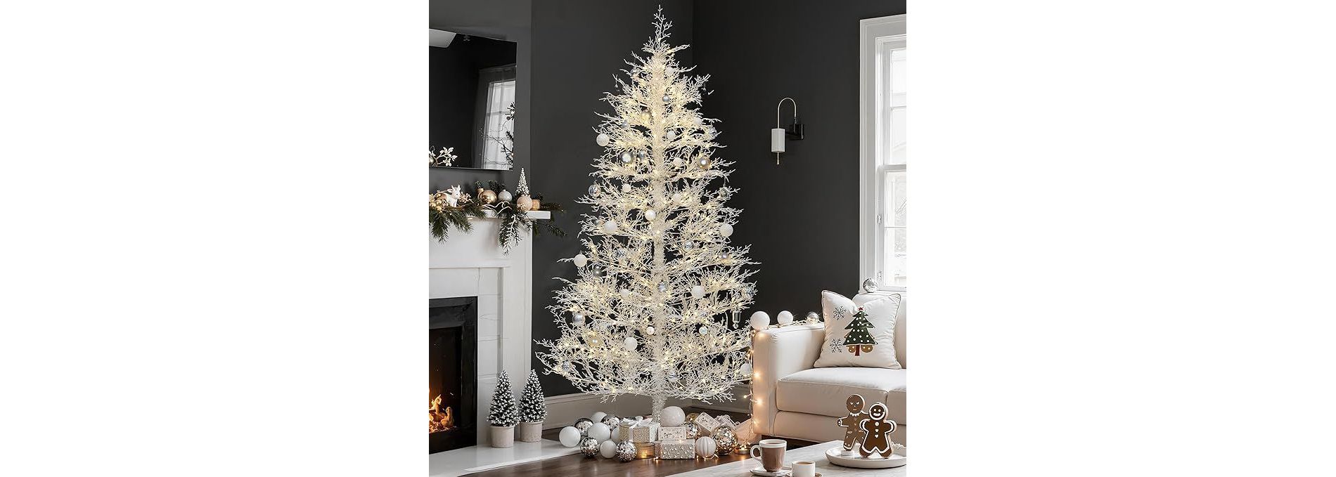 6ft Prelit White Artificial Christmas Tree with 300 Switchable Fairy Lights and 550 PE Tips for Home Thanksgiving Christmas Holiday Decor